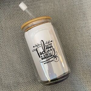 🆕Custom Designed Libby Style Glass Mug - “Not Today Satan” with straw and lid